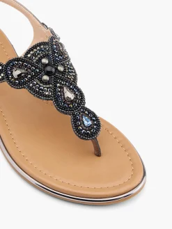 Black and Pewter Jewelled Sandal