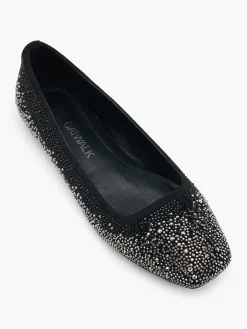 Black and Silver Diamante Ballerina Flat