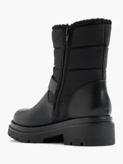 Black Ankle Boot with Quilted Panelling and Buckle Detail