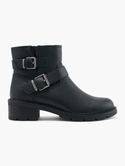 Black Ankle Boot with Silver Buckle Detail