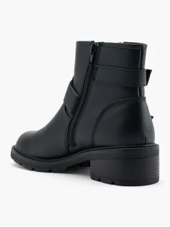 Black Ankle Boot with Silver Buckle Detail