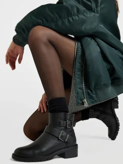 Black Ankle Boot with Silver Buckle Detail