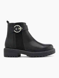 Black Ankle Boot with Silver Buckle Detail