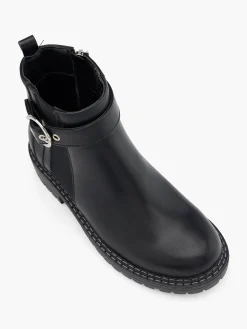 Black Ankle Boot with Silver Buckle Detail