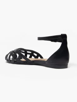 Black Ankle Strap Woven Ballerina
