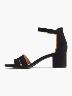 Black Block Heel Strap Sandal