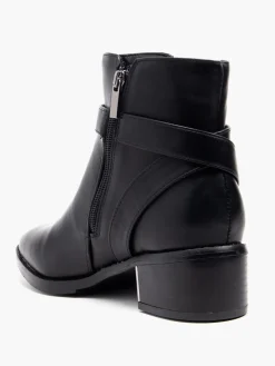 Black Block Heeled Ankle Boot With Buckle Detail