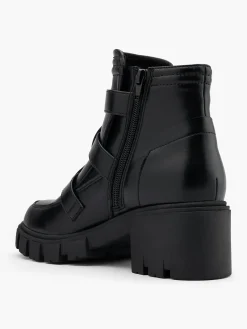 Black Block Heeled Triple Buckle Biker Boot