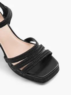 Black Braided Textured Platform Heeled Sandal
