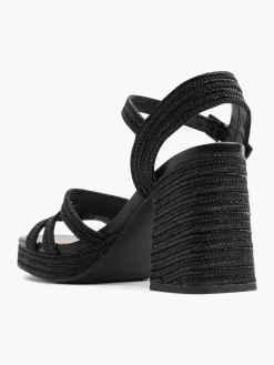 Black Braided Textured Platform Heeled Sandal