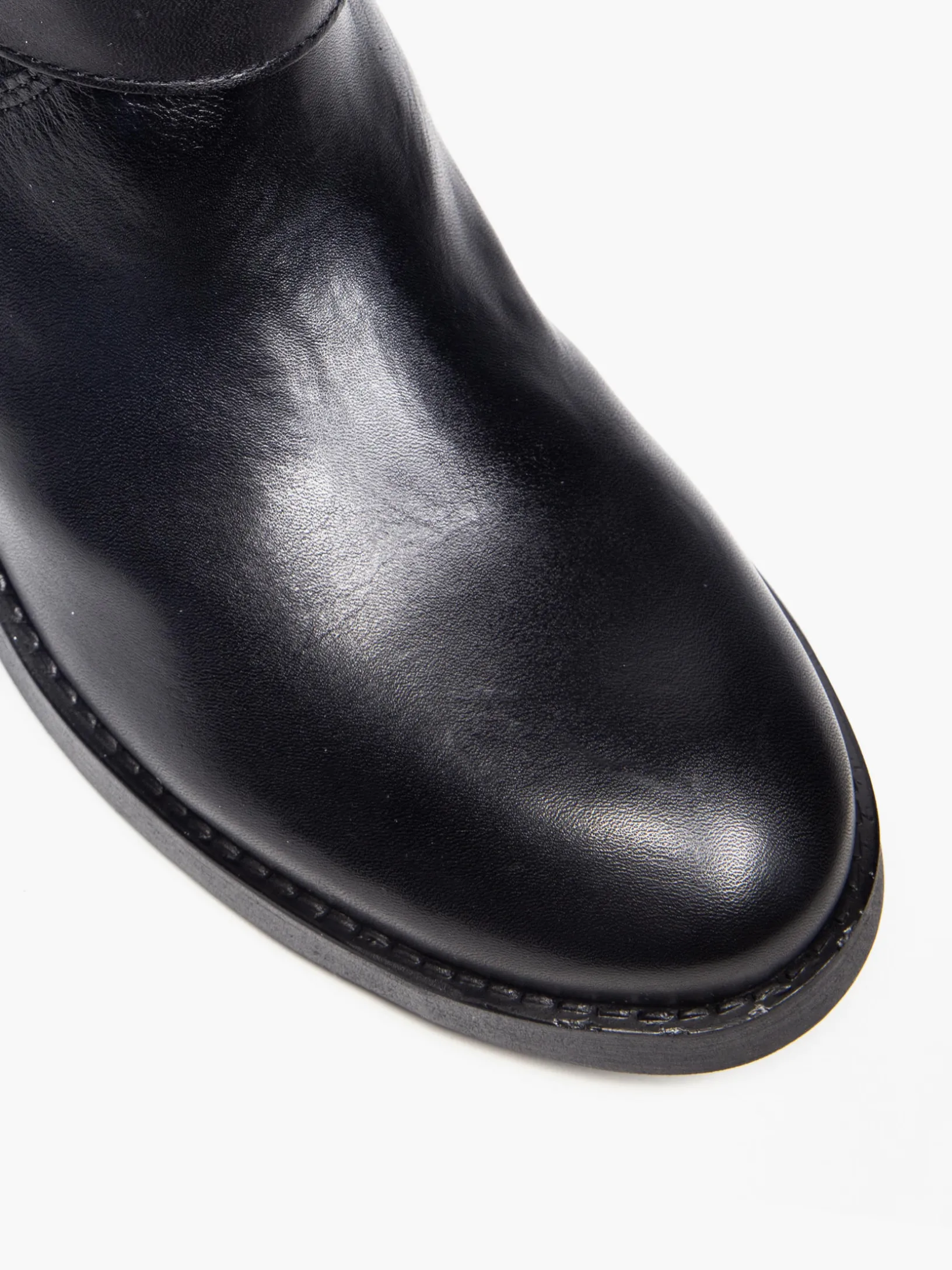 Black Buckle Detail Leather Boots