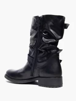 Black Buckle Detail Leather Boots