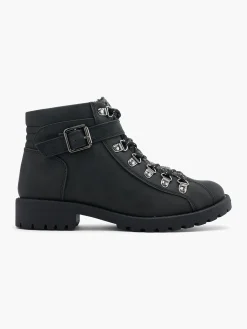 Black Buckle Detailed Ankle Boot