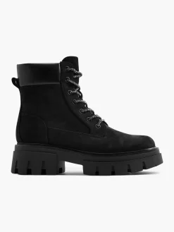 Black Chunky Biker Boot with Gem Detailed Laces
