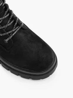 Black Chunky Biker Boot with Gem Detailed Laces