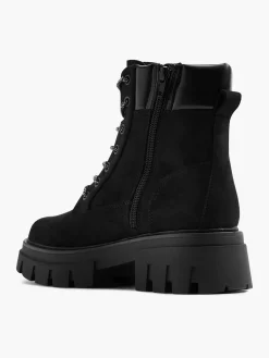 Black Chunky Biker Boot with Gem Detailed Laces