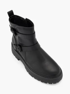 Black Chunky Double Buckled Ankle Boot