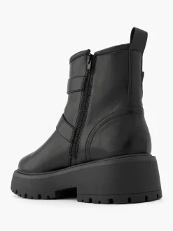 Black Chunky Double Buckled Ankle Boot