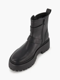 Black Chunky Double Buckled Ankle Boot