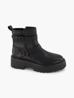 Black Chunky Double Buckled Ankle Boot