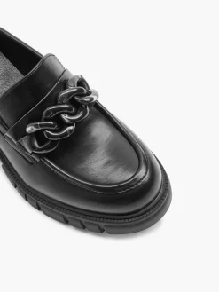 Black Chunky Heeled Loafer with Chain Detail