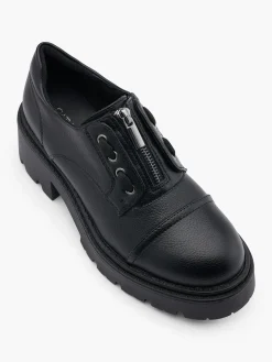 Black Chunky Lace Up and Zipper Detail Loafer