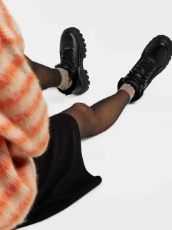 Black Chunky Lace Up Ankle Boots