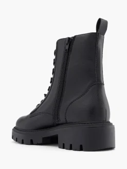 Black Chunky Lace Up Biker Boot With Zipper Detail