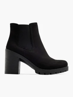 Black Chunky Suede Heeled Chelsea Boot
