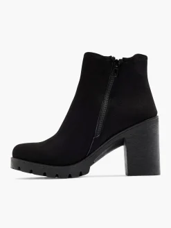 Black Chunky Suede Heeled Chelsea Boot