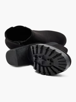 Black Chunky Suede Heeled Chelsea Boot