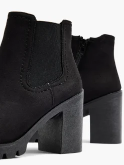 Black Chunky Suede Heeled Chelsea Boot