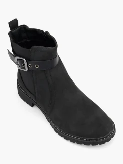 Black Classic Chelsea Boot with Buckle Strap Detail