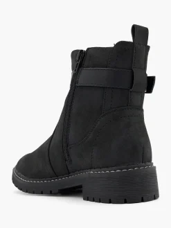 Black Classic Chelsea Boot with Buckle Strap Detail