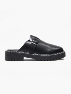 Black Closed Toe Slip On Shoe with Contrasting Stitching