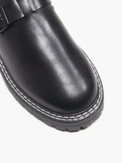 Black Closed Toe Slip On Shoe with Contrasting Stitching