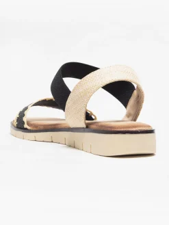 Black Contrast Whipstitch Flat Sandal