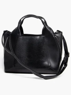 Black Croc Effect Panelled '&' Handbag