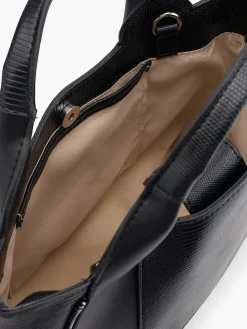 Black Croc Effect Panelled '&' Handbag