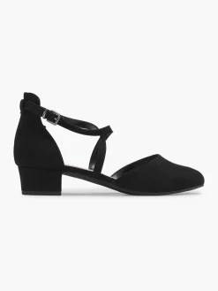Black Cross Strap Block Heel