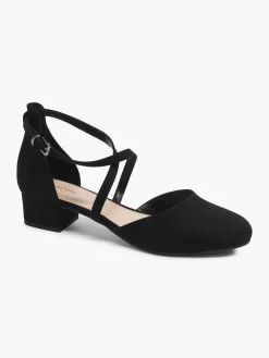 Black Cross Strap Block Heel