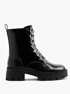 Black Diamante Detailed Black Biker Boot