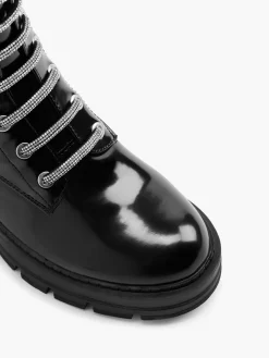 Black Diamante Detailed Black Biker Boot