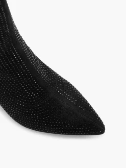 Black Diamante Heeled Sock Boot