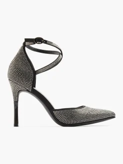 Black Diamante Stiletto Heel with Ankle Straps