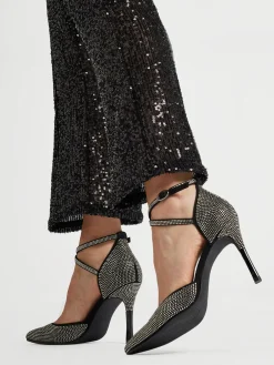 Black Diamante Stiletto Heel with Ankle Straps