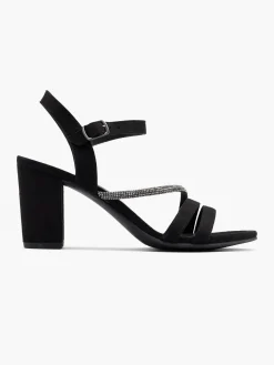 Black Diamante Strapped Block Heel