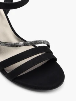 Black Diamante Strapped Block Heel