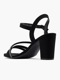 Black Diamante Strapped Block Heel