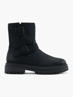 Black Double Buckle Ankle Boot